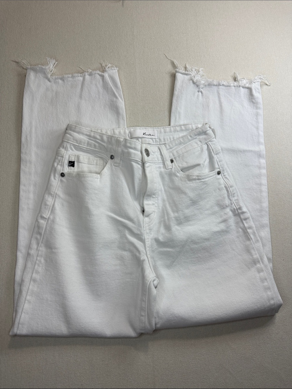 KanCan White Frayed-Hem Straight Leg Jeans